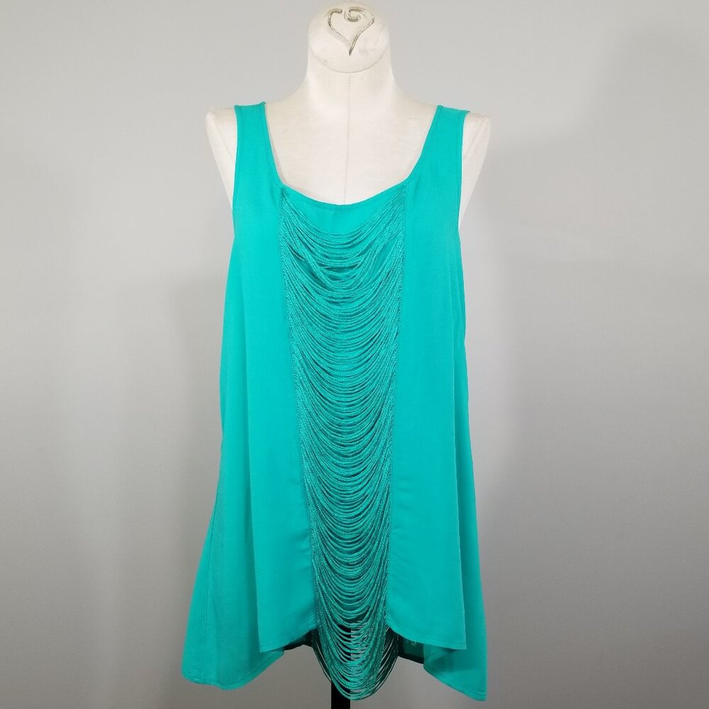 Naked Zebra NWT S Teal Tunic Tank Top Rayon Fringe Cutout Blouse